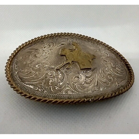 Montana Silversmiths German Silver Gold Barrel Race Flower Custom Buckle Great - Picture 3 of 10